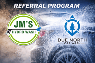 JM's Hydro Wash and Due North Car Wash referral promotion